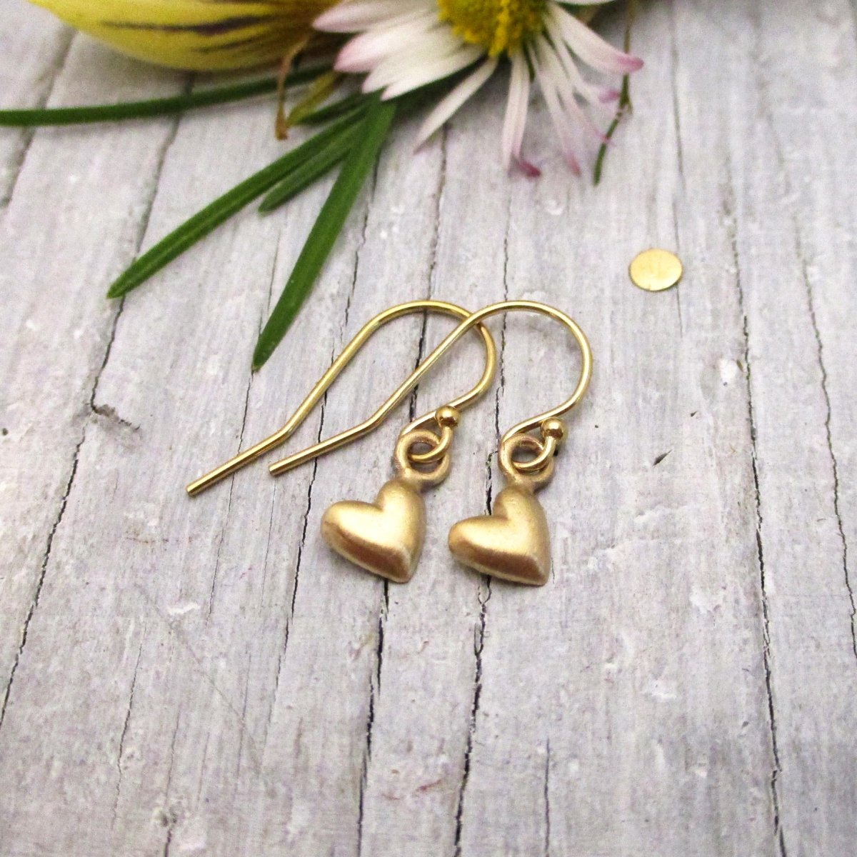 14 K Gold Baby Heart Hook Earrings