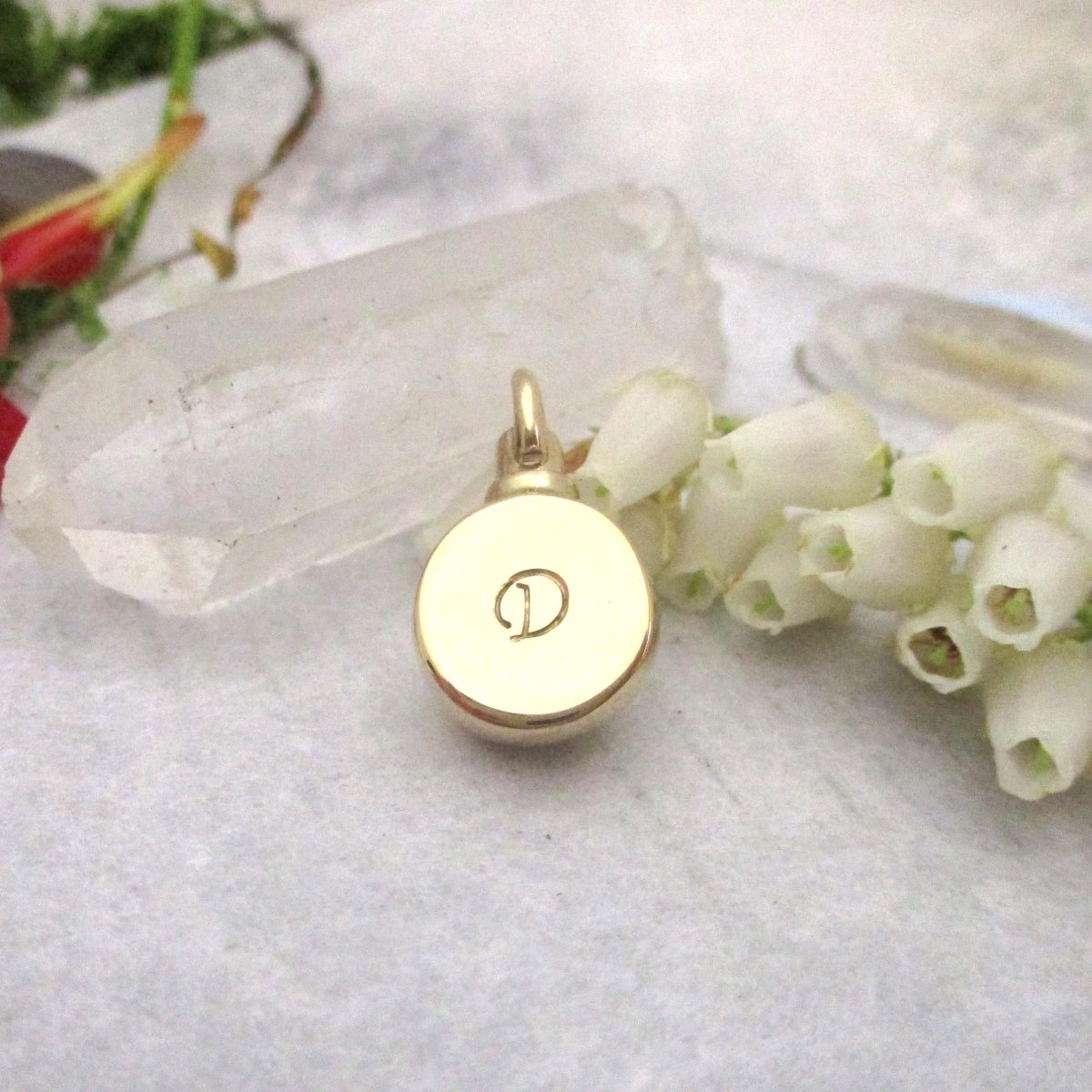 14K Gold Personalized Half Dome Cremation Ashes Urn Pendant with Initial