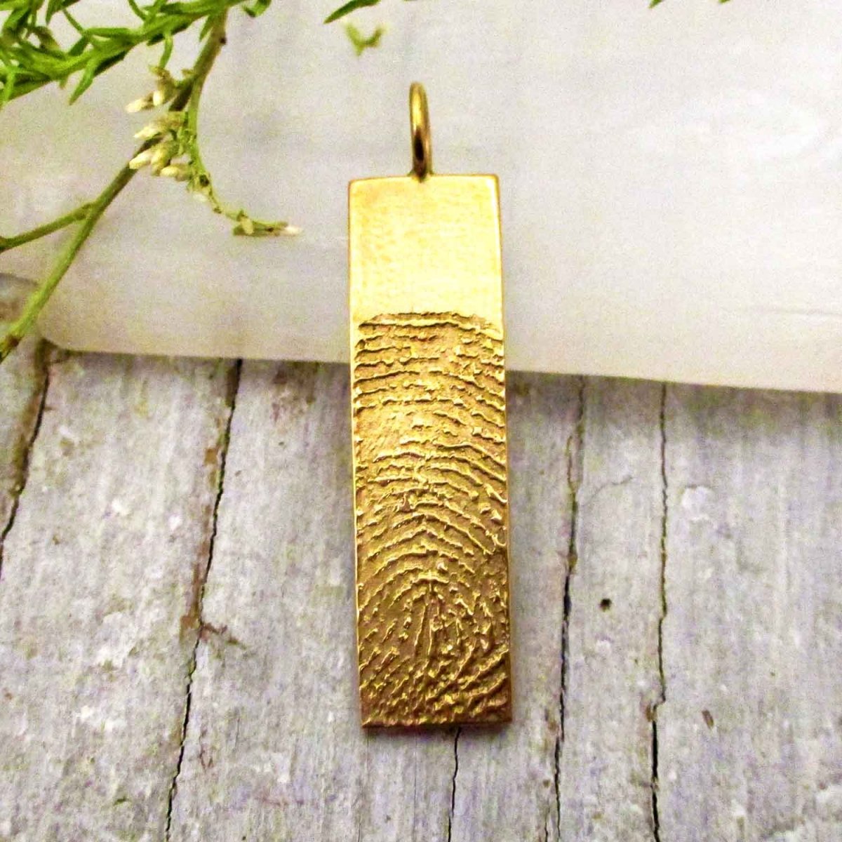 14k Gold Rectangle Fingerprint Pendant made from your Digital Image - Luxe Design Jewellery