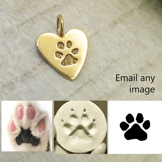 Little Paw Print Heart with Your Dog's or Cat's Paw Print in Solid 14k Gold