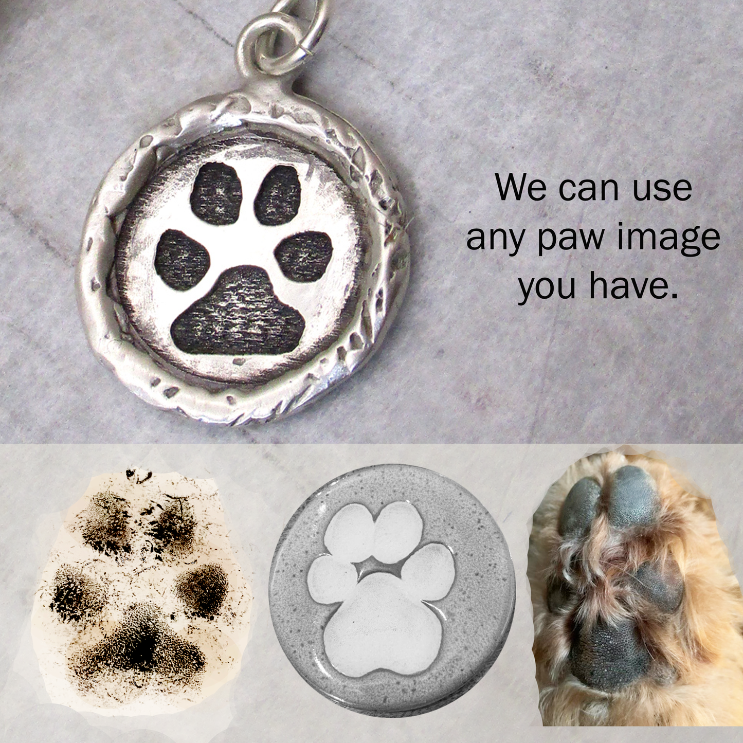 Your Dog's or Cat's Paw Print Framed Circle Pendant in Sterling Silver
