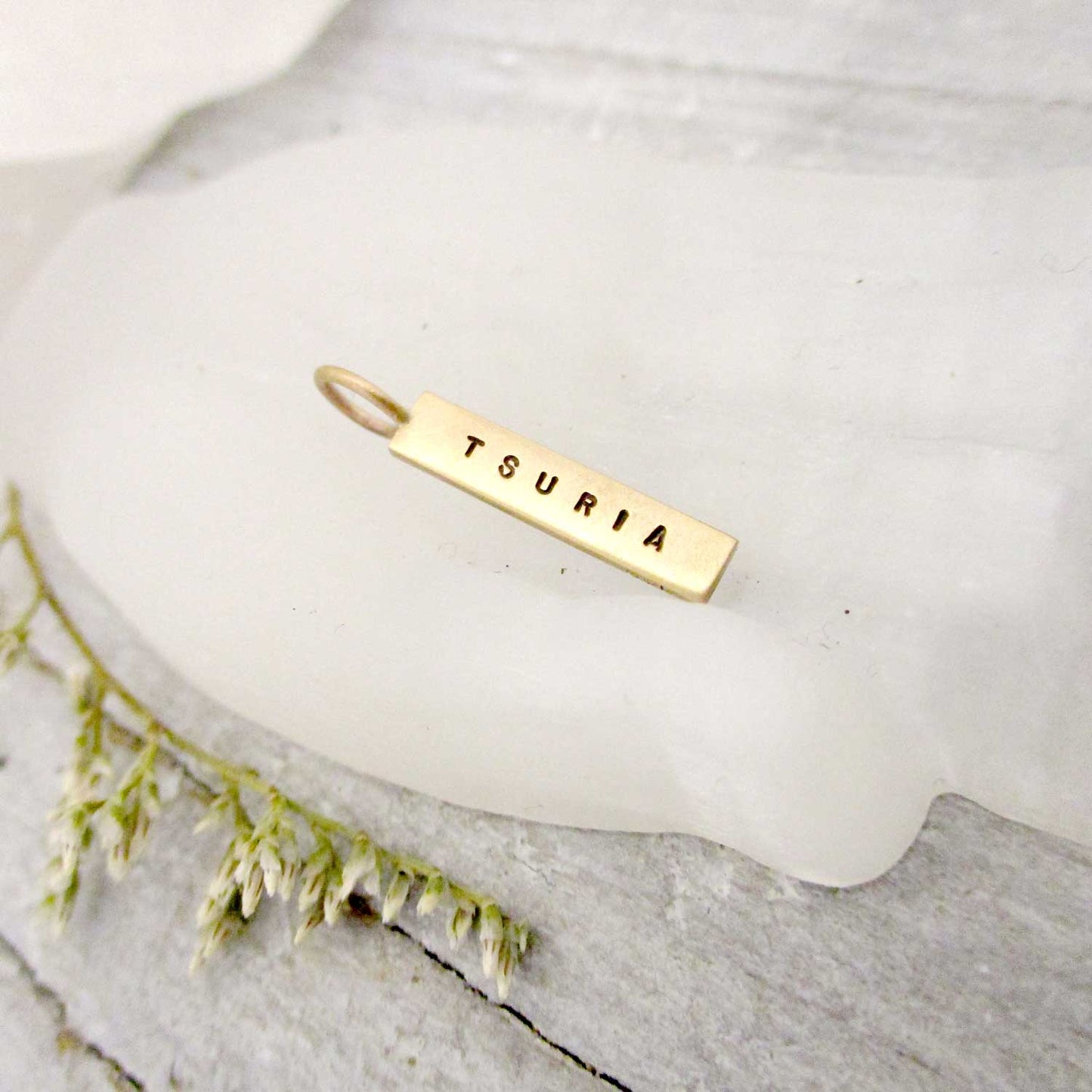 14 Karat Gold Personalized Rectangle Tag Charm - 10 Characters