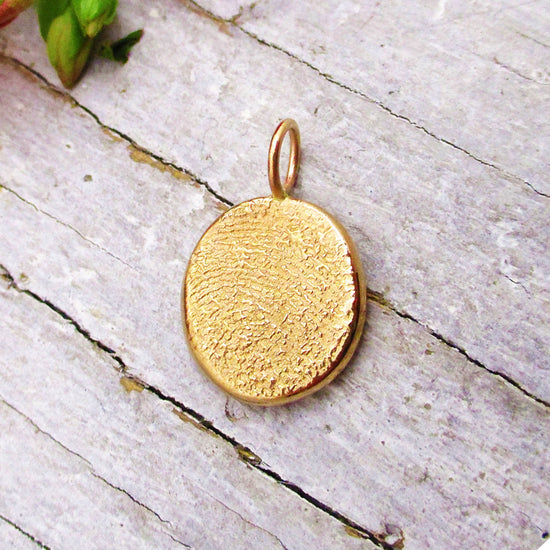 Small Size Solid 14k Gold Organic Wedge Style Fingerprint Pendant from Digital Image
