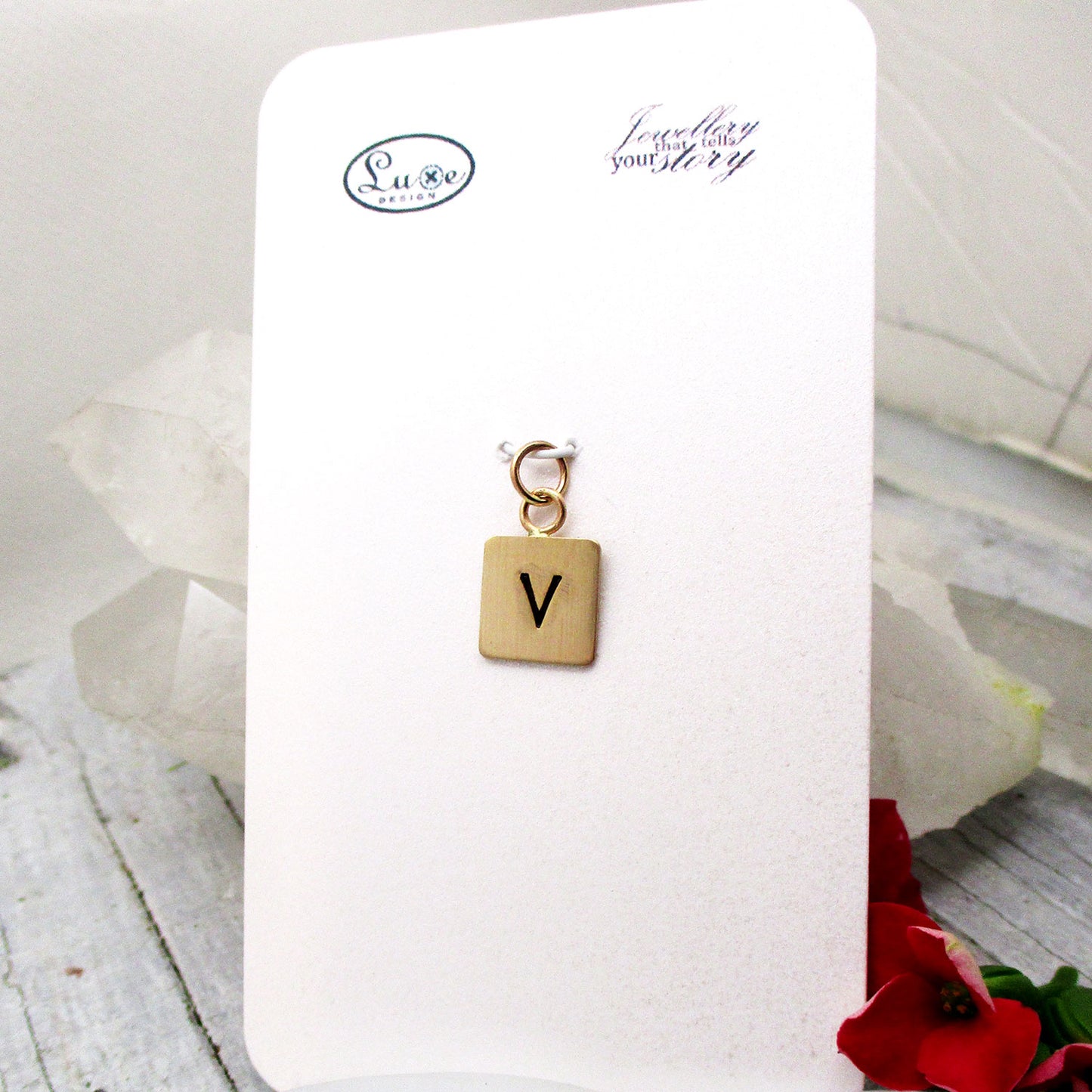 Solid 14 Karat Gold Square Disc Initial Charm Choose A-Z