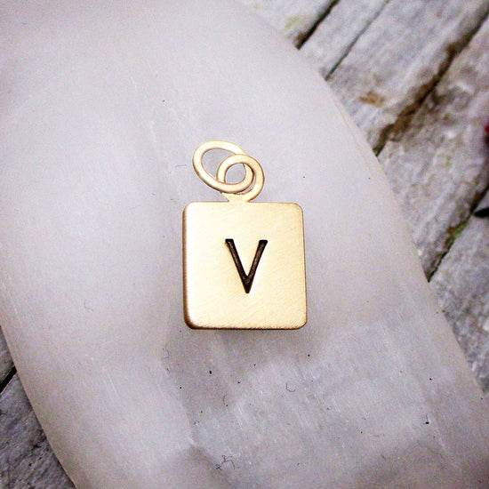 Solid 14 Karat Gold Square Disc Initial Charm Choose A-Z