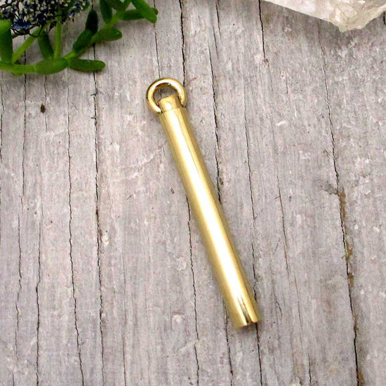 Long Solid 14K Gold Cylinder Urn Pendant for Cremation Ashes