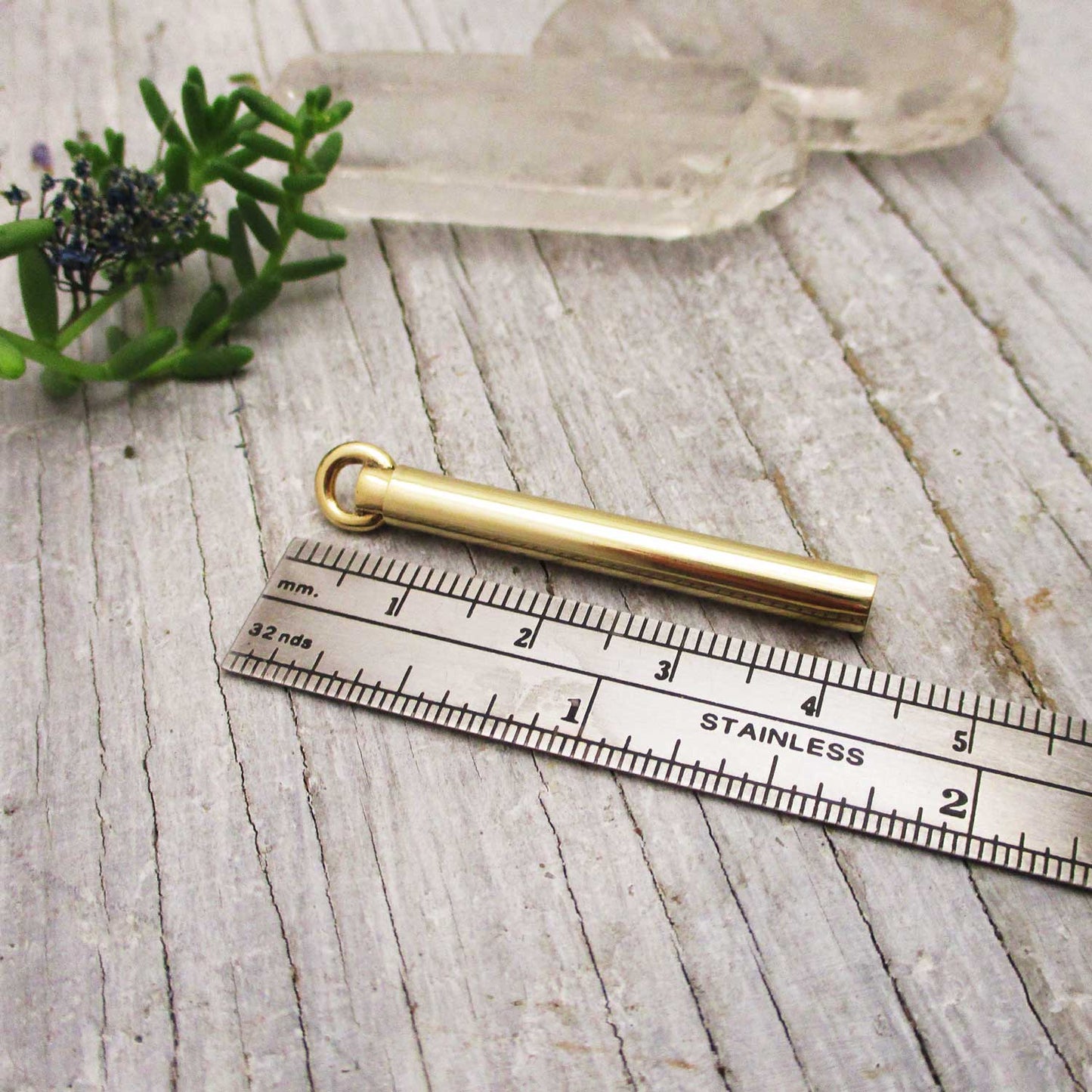 Long Solid 14K Gold Cylinder Urn Pendant for Cremation Ashes