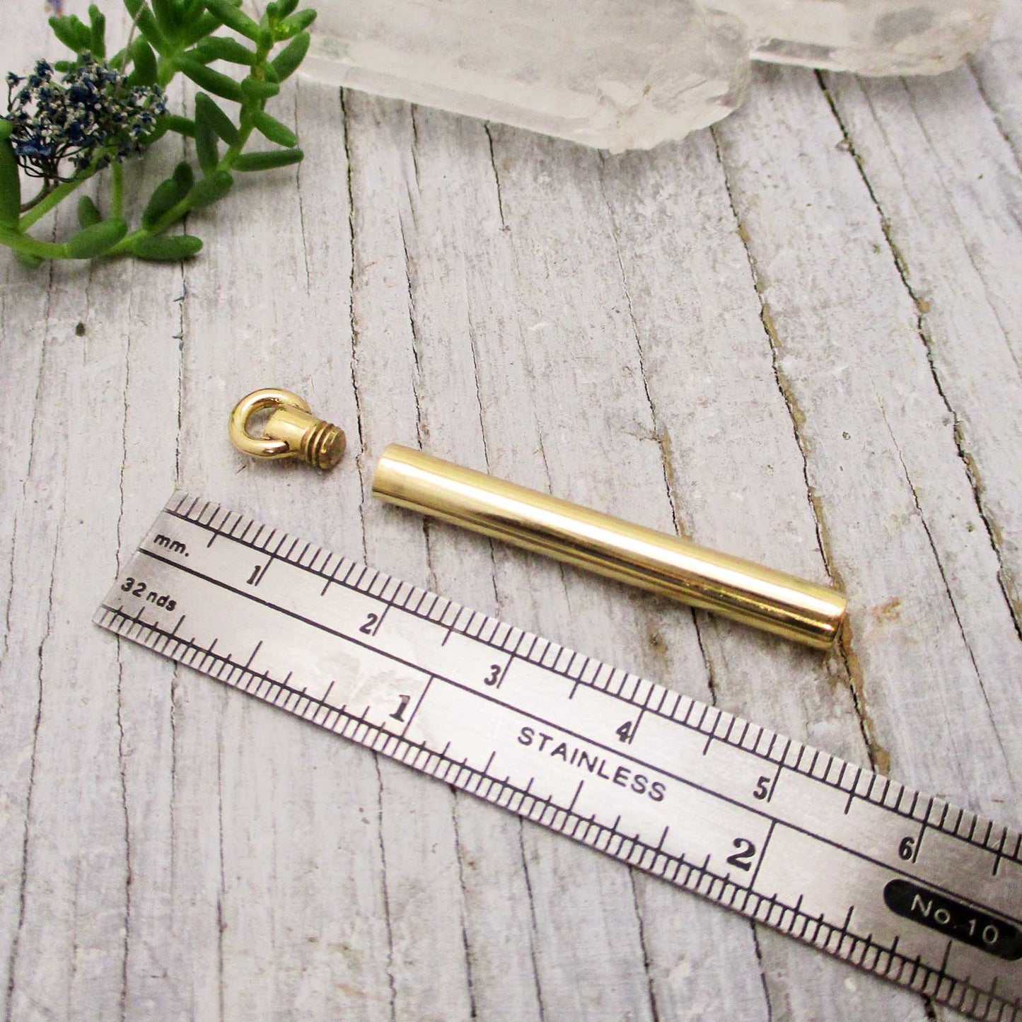 Long Solid 14K Gold Cylinder Urn Pendant for Cremation Ashes