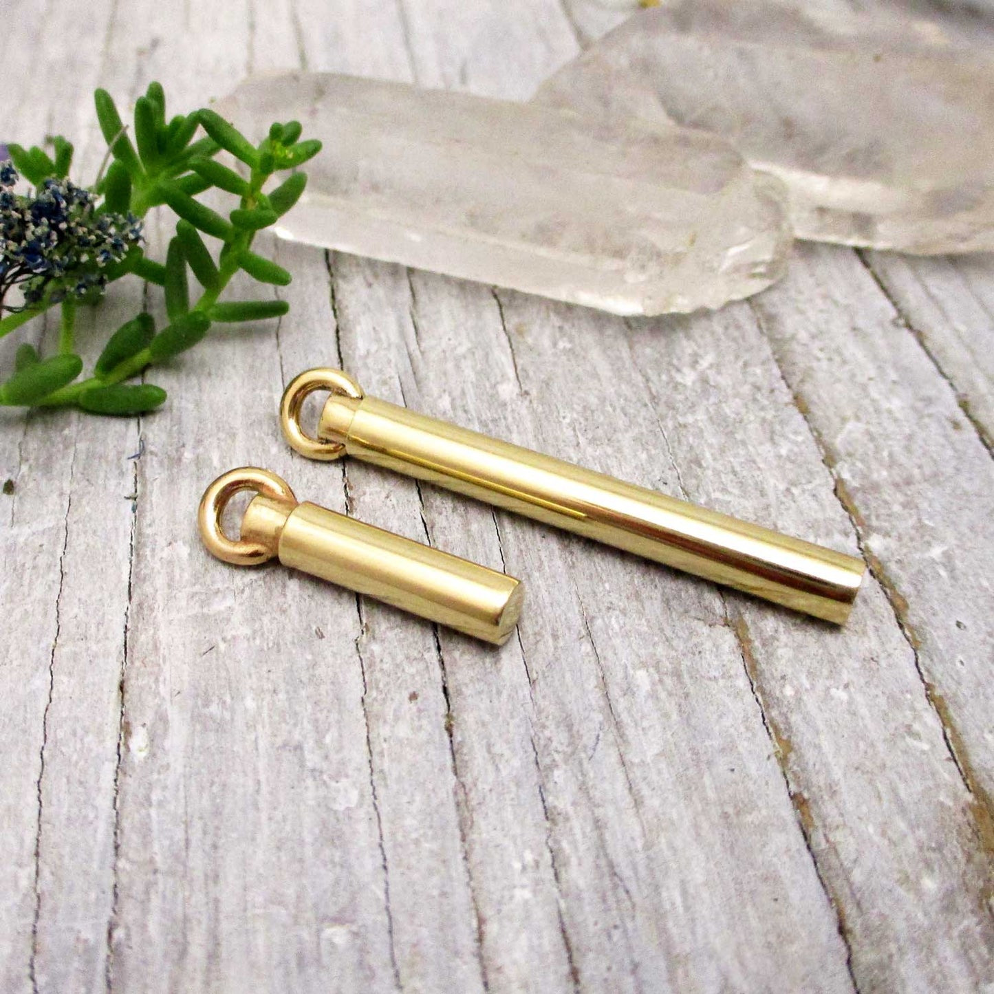 Long Solid 14K Gold Cylinder Urn Pendant for Cremation Ashes