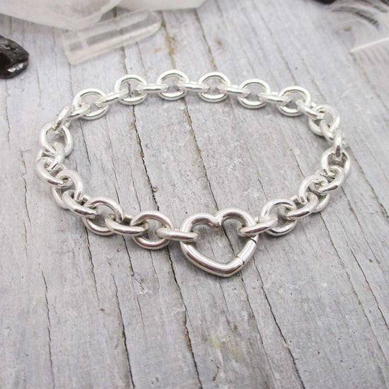 Heart Push Clasp Chunky Oval Link Bracelet