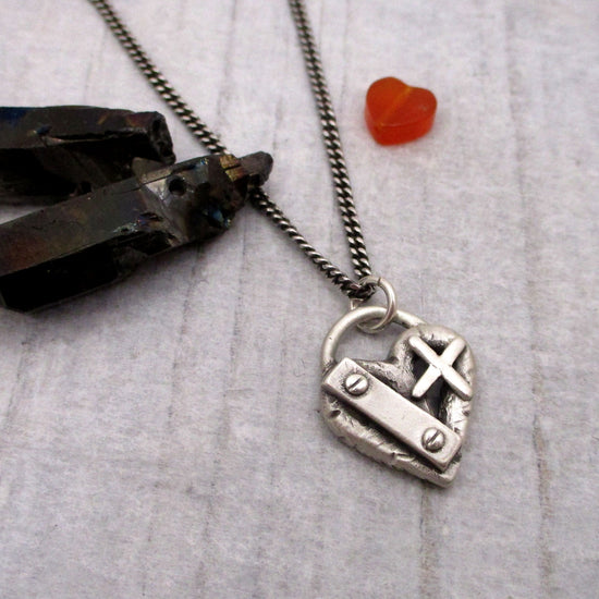 Patched Up Heart Pendant in Sterling Silver