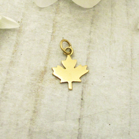 Maple Leaf Charm in Solid 14 Karat Gold, Handmade in Canada