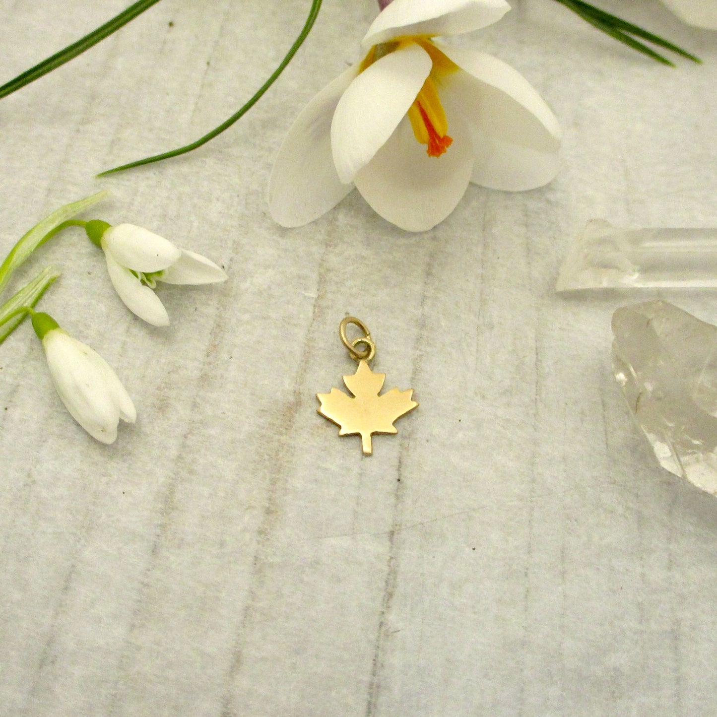 Maple Leaf Charm in Solid 14 Karat Gold, Handmade in Canada