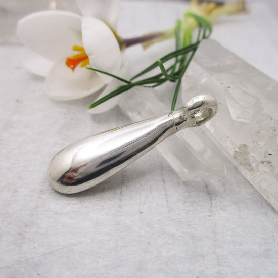 Teardrop Urn Pendant in Solid Sterling Silver, for Cremation Ashes, Fur, or Hair