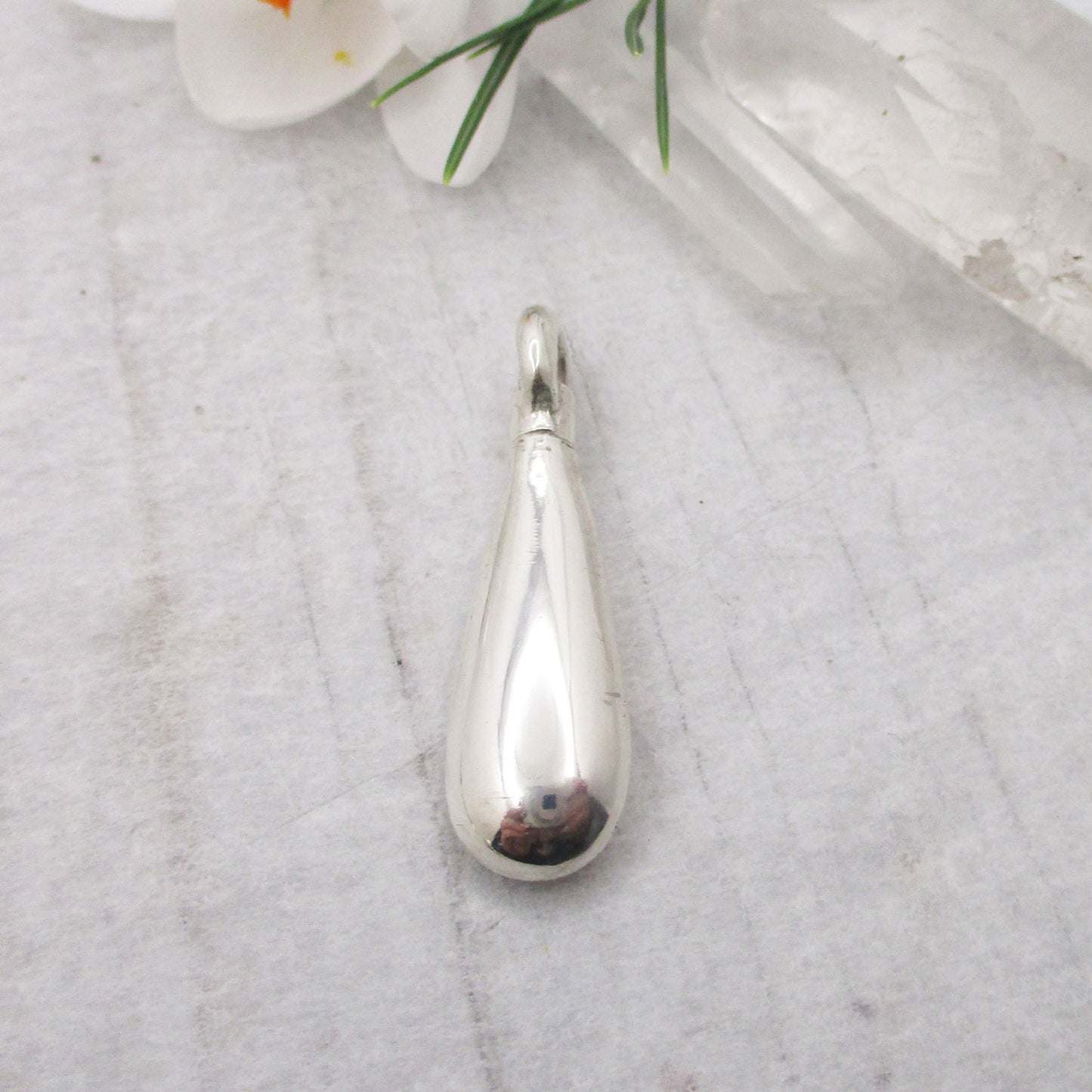 Teardrop Urn Pendant in Solid Sterling Silver, for Cremation Ashes, Fur, or Hair