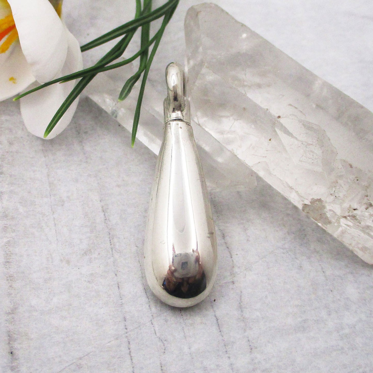 Teardrop Urn Pendant in Solid Sterling Silver, for Cremation Ashes, Fur, or Hair