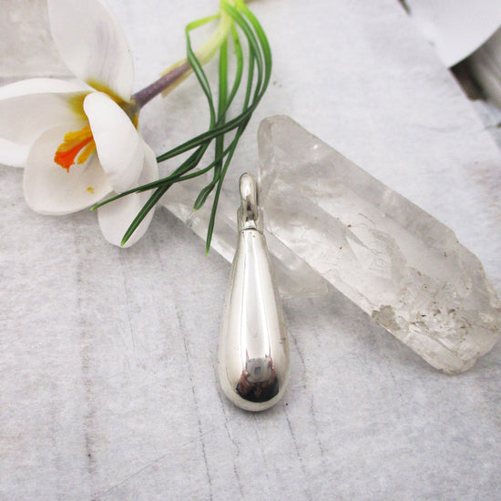 Teardrop Urn Pendant in Solid Sterling Silver, for Cremation Ashes, Fur, or Hair