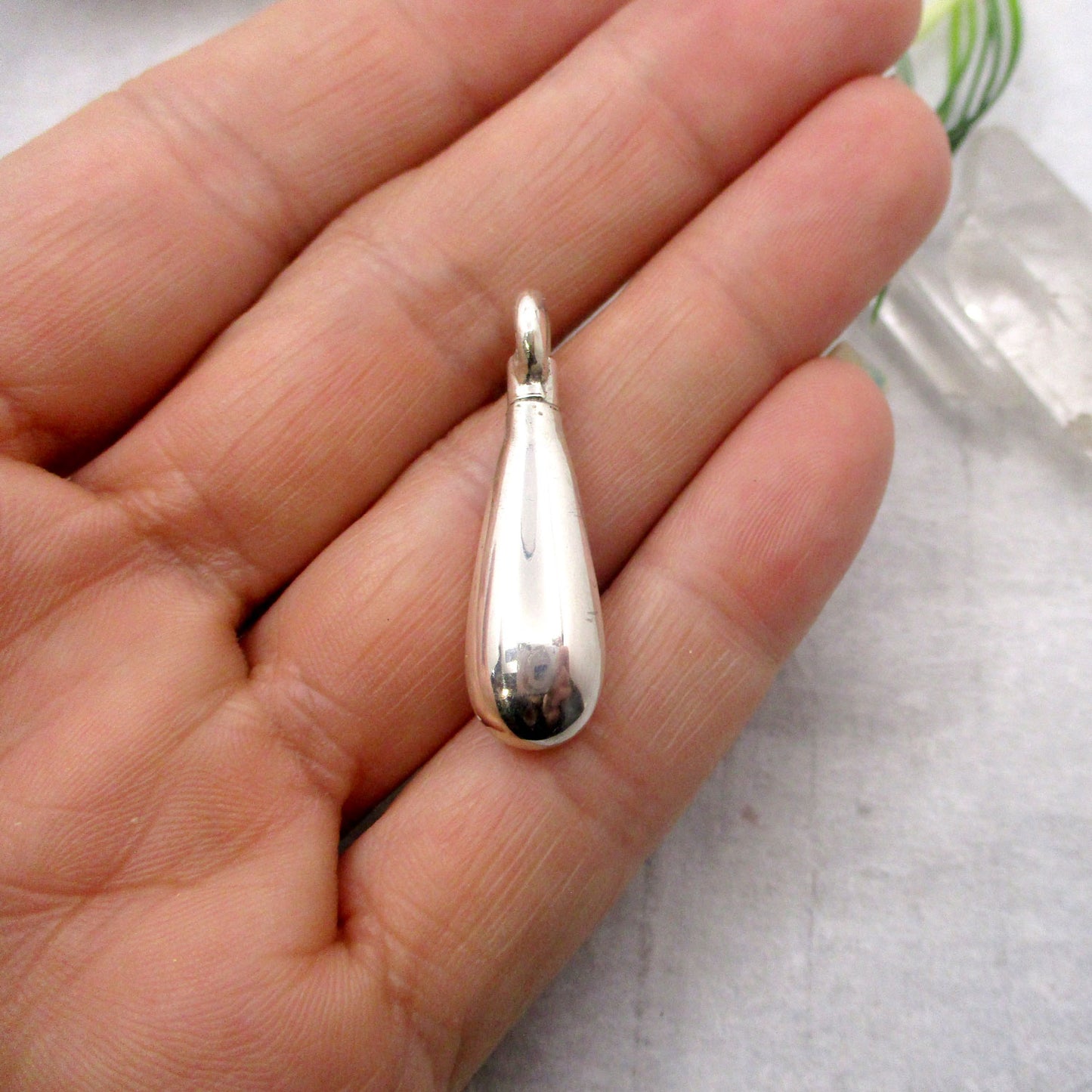 Teardrop Urn Pendant in Solid Sterling Silver, for Cremation Ashes, Fur, or Hair