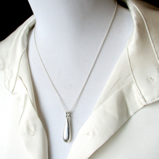 Teardrop Urn Pendant in Solid Sterling Silver, for Cremation Ashes, Fur, or Hair