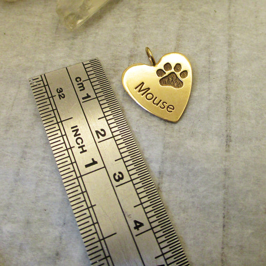 Load image into Gallery viewer, Your Dog&amp;#39;s or Cat&amp;#39;s Paw Print and Name Heart in Solid 14k Gold
