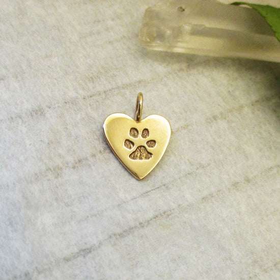 Little Paw Print Heart with Your Dog's or Cat's Paw Print in Solid 14k Gold