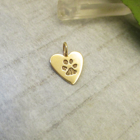 Load image into Gallery viewer, Little Paw Print Heart with Your Dog&amp;#39;s or Cat&amp;#39;s Paw Print in Solid 14k Gold
