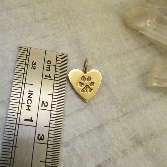 Little Paw Print Heart with Your Dog's or Cat's Paw Print in Solid 14k Gold