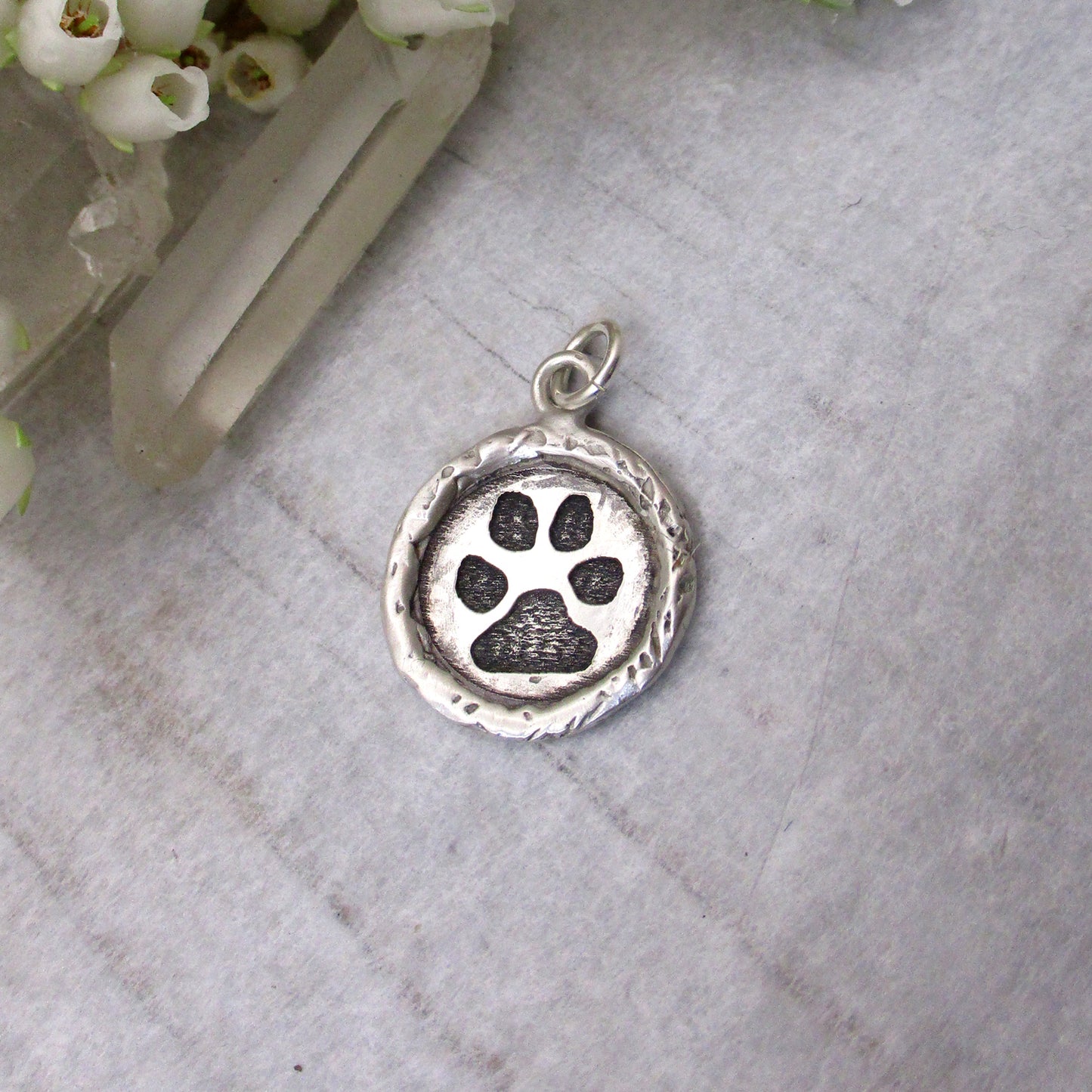 Your Dog's or Cat's Paw Print Framed Circle Pendant in Sterling Silver