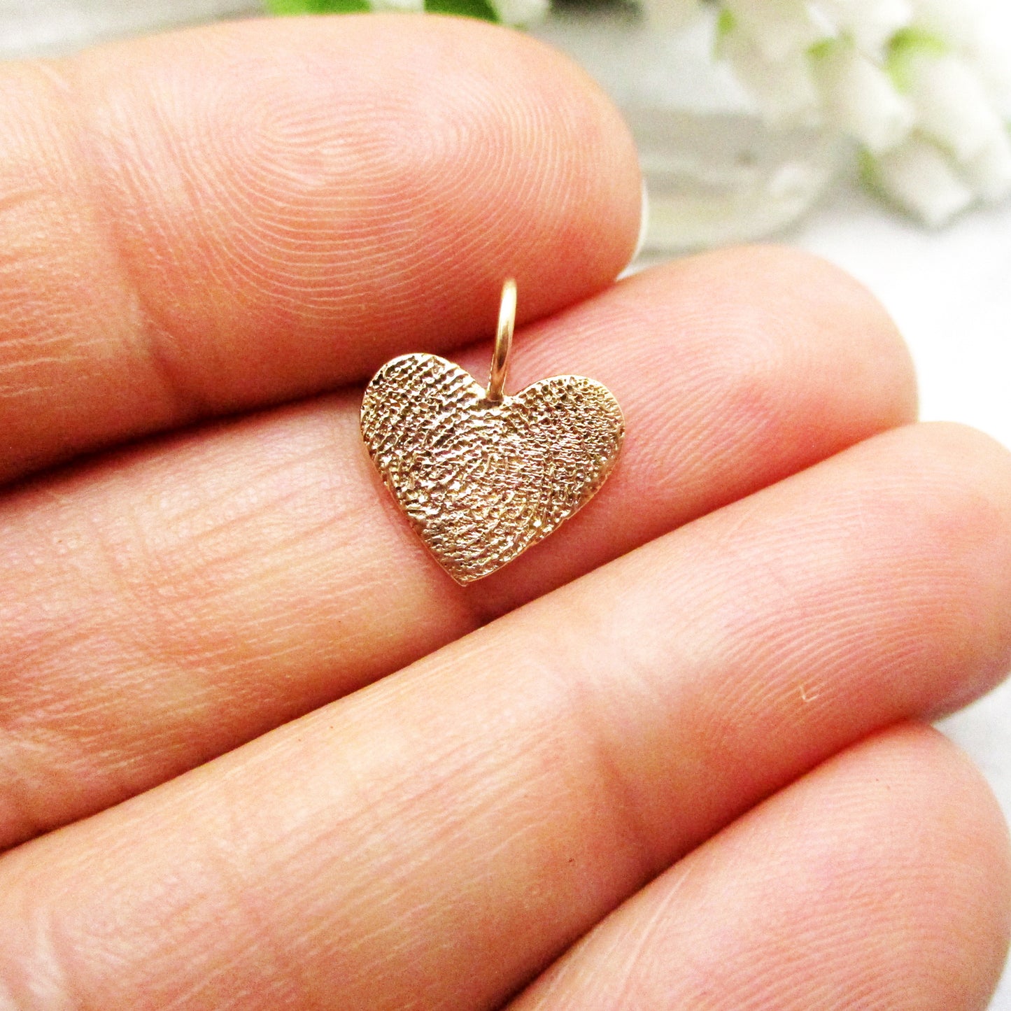 Fingerprint Heart 14k Gold Pendant Small - Email Your Image