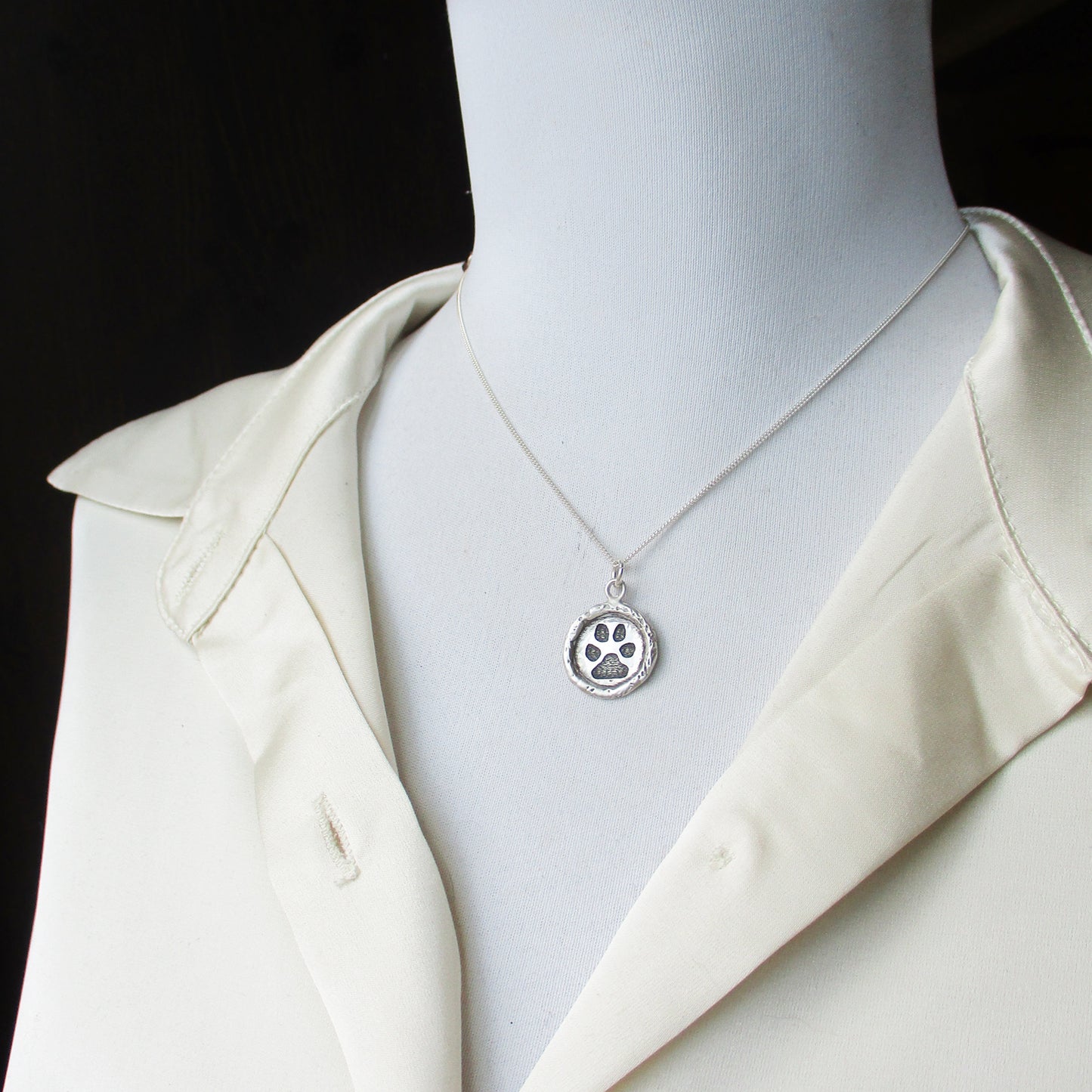 Your Dog's or Cat's Paw Print Framed Circle Pendant in Sterling Silver