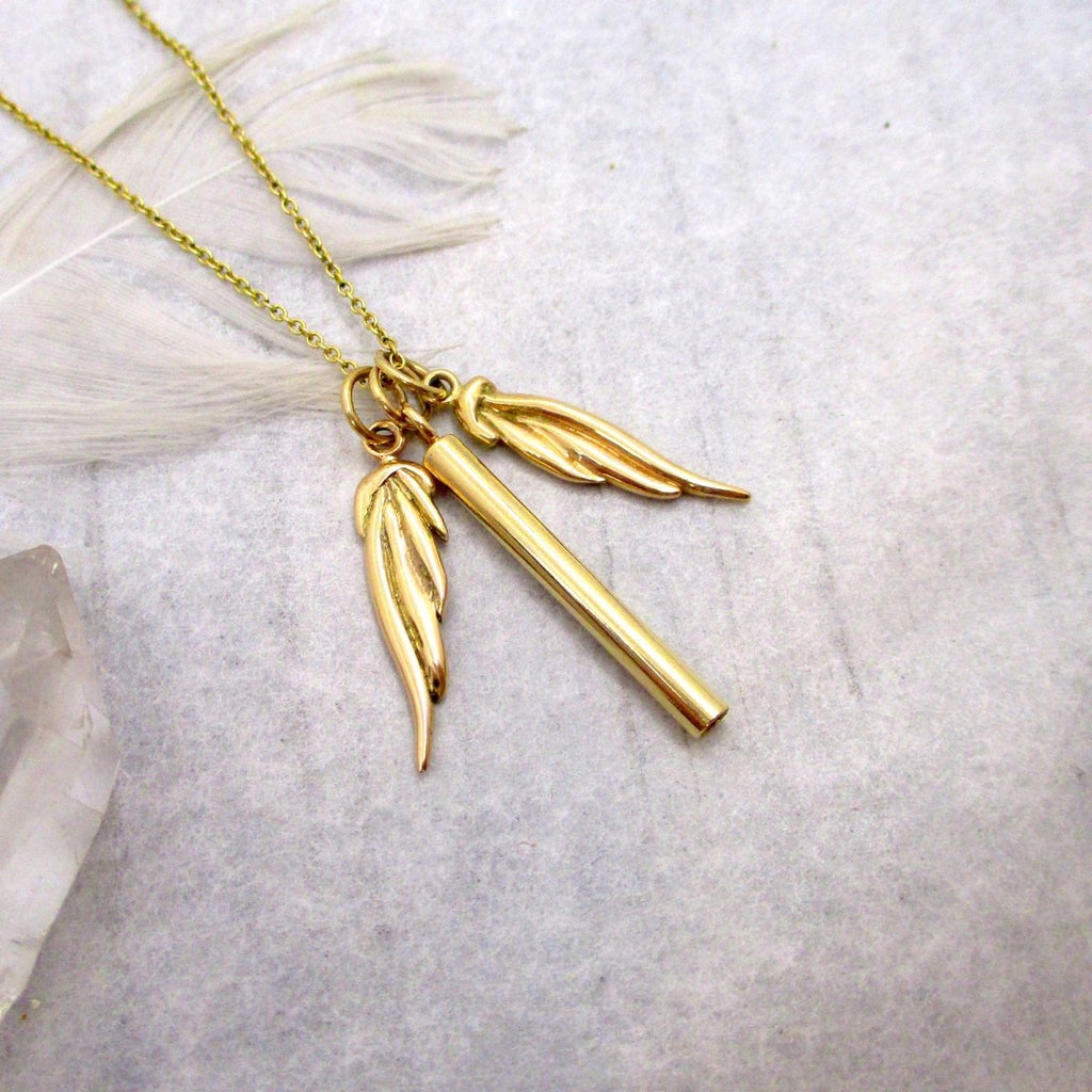 Personalized Angel Wing 14k top Gold Filled Memorial Necklace