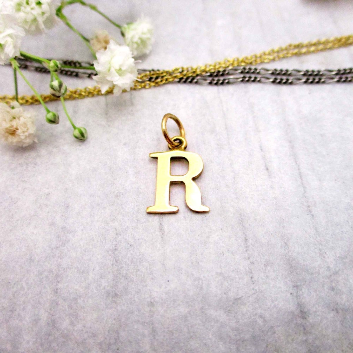 Capital Letter R Initial Charm in 14K Yellow, Rose or White Gold - Luxe Design Jewellery