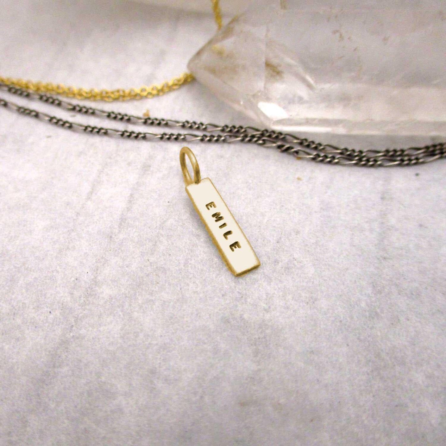 Solid Gold Rectangle Tag Necklace, Rectangle Name Pendant, Child's Name Necklace, Mother's Jewelry