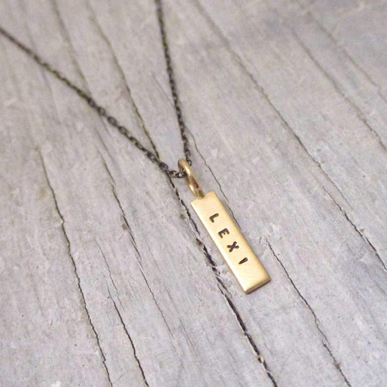 Solid Gold Rectangle Tag Necklace, Rectangle Name Pendant, Child's Name Necklace, Mother's Jewelry