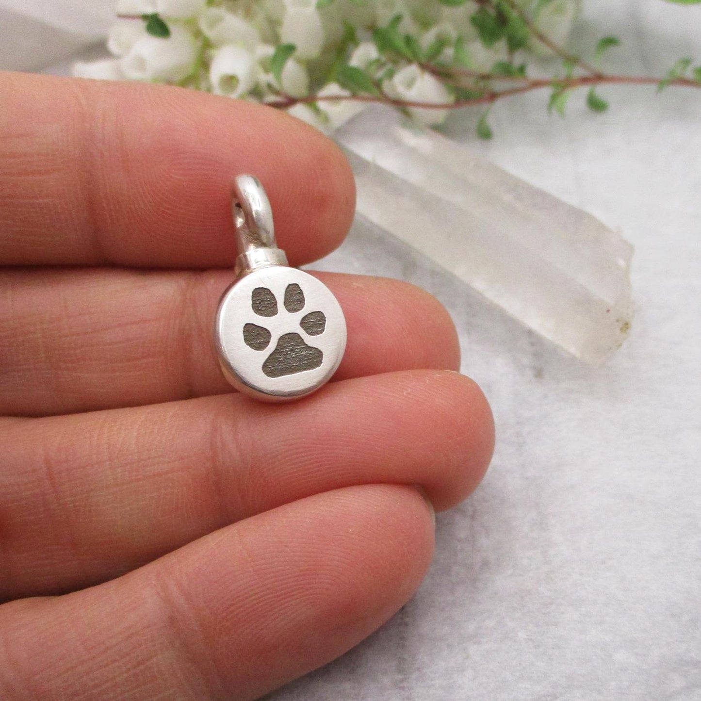 Urn with Your Dog's or Cat's Actual Paw Print Pendant in Sterling Silver, Pet, Dog, Cat, Paw, Memorial Jewelry for Ashes or Fur