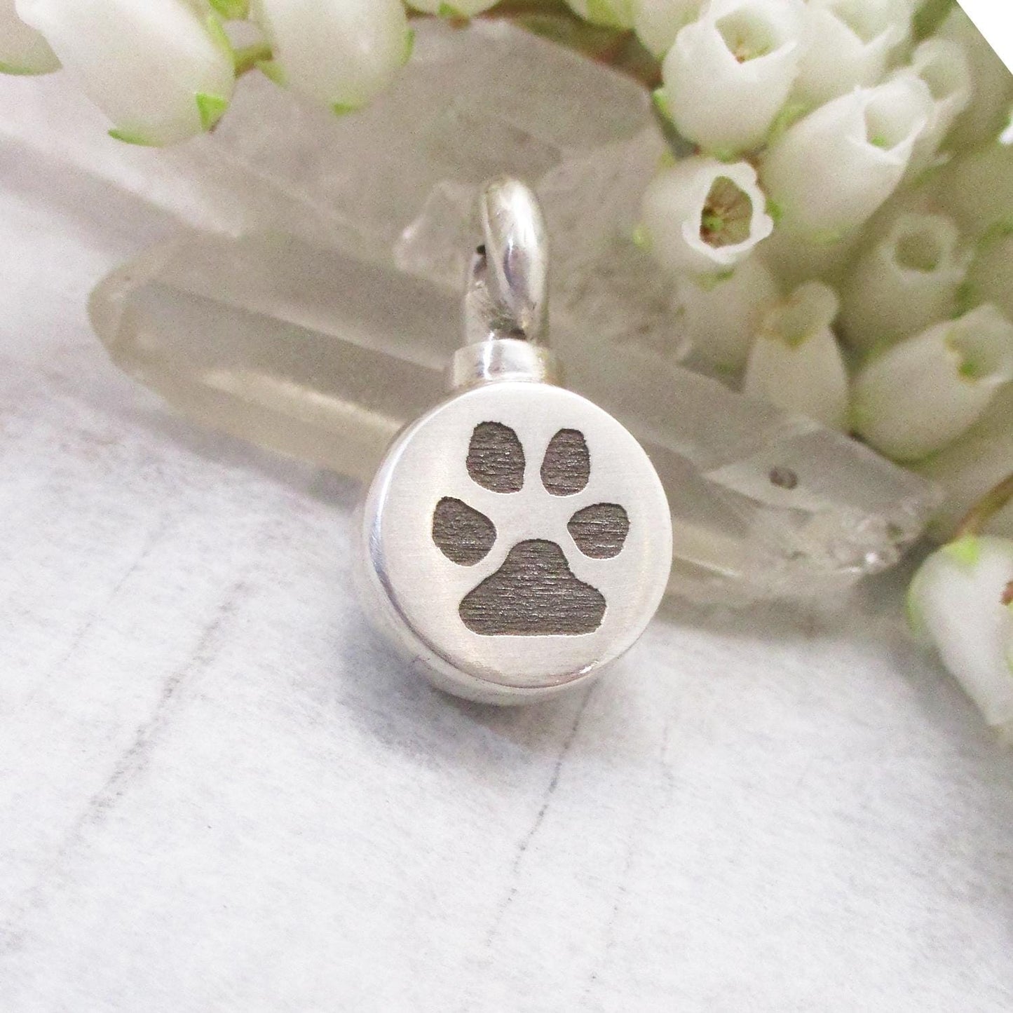 Urn with Your Dog's or Cat's Actual Paw Print Pendant in Sterling Silver, Pet, Dog, Cat, Paw, Memorial Jewelry for Ashes or Fur