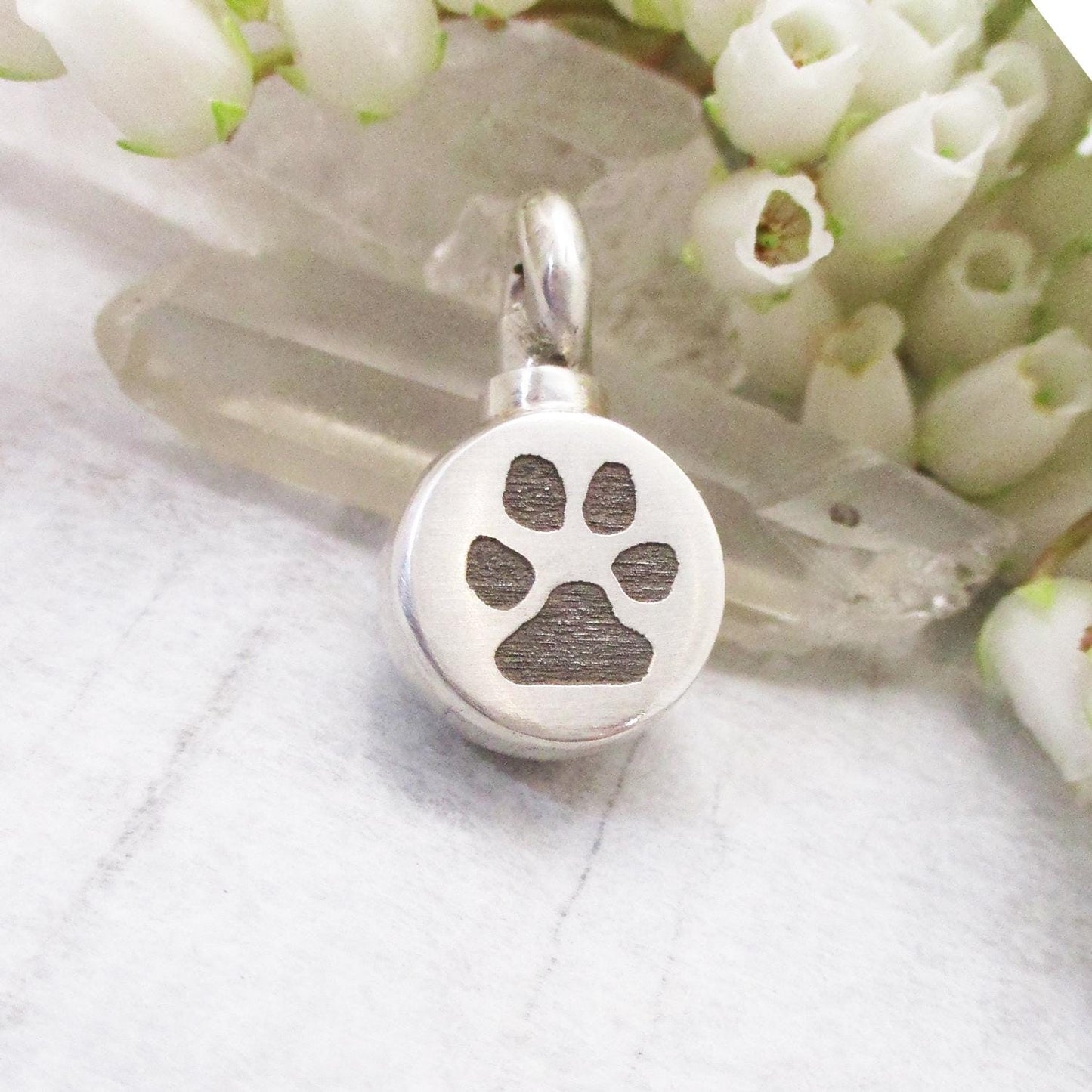 Urn with Your Dog's or Cat's Actual Paw Print Pendant in Sterling Silver, Pet, Dog, Cat, Paw, Memorial Jewelry for Ashes or Fur