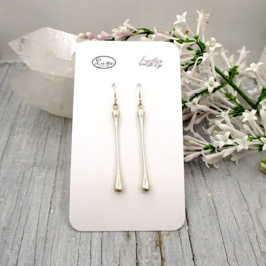 Long Fairy Bones Hook Earrings in Sterling Silver - Luxe Design Jewellery