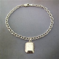 Sterling Silver Engraved Rectangle Locket Bracelet